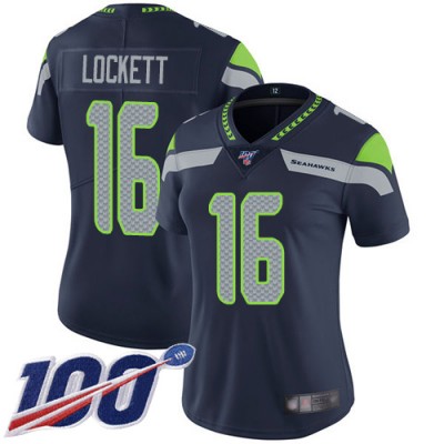 Nike Seattle Seahawks #16 Tyler Lockett Steel Blue Team Color Women's Stitched NFL 100th Season Vapor Limited Jersey